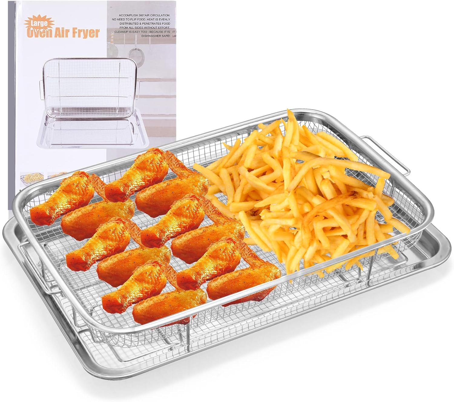 Large Air Fryer Basket for Oven Air Fryer Basket and Tray Stainless Steel for Cooking Baking and Broiling ! Large Air Fryer Basket for Oven Air Fryer Basket and Tray Stainless Steel for Cooking Baking and Broiling !